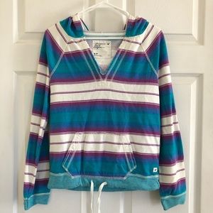 Vintage Y2K Early 2000s American Eagle Striped V-Neck Hoodie – Cozy Retro Casual